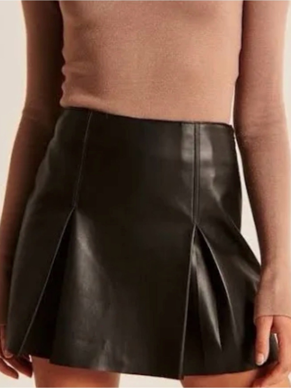 Abercrombie & Fitch Black Faux Leather Pleated Mini Skirt